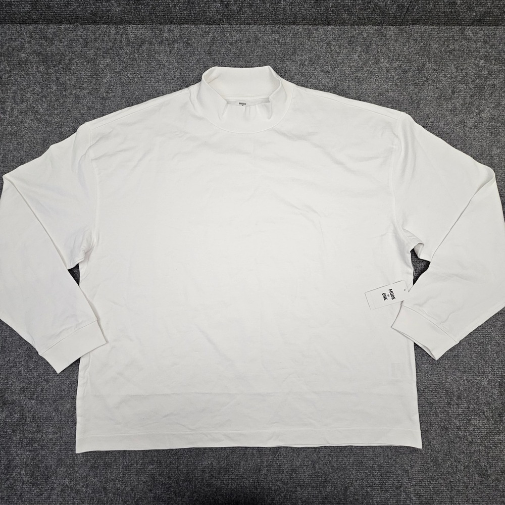Mode of One Men Cotton Mock Neck Long Sleeve Shirt‎ Oversize Bright White XXL